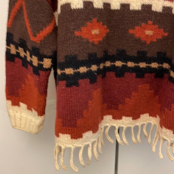 Sarah Windsor vintage handmade tribal Aztec fringe wool sweater Made in England - Picture 5 of 7